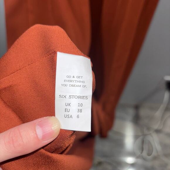 Six Stories Pleated Shoulder Chiffon Bridesmaids Dress in Rust –Size US 6/ UK 10 - Picture 11 of 13